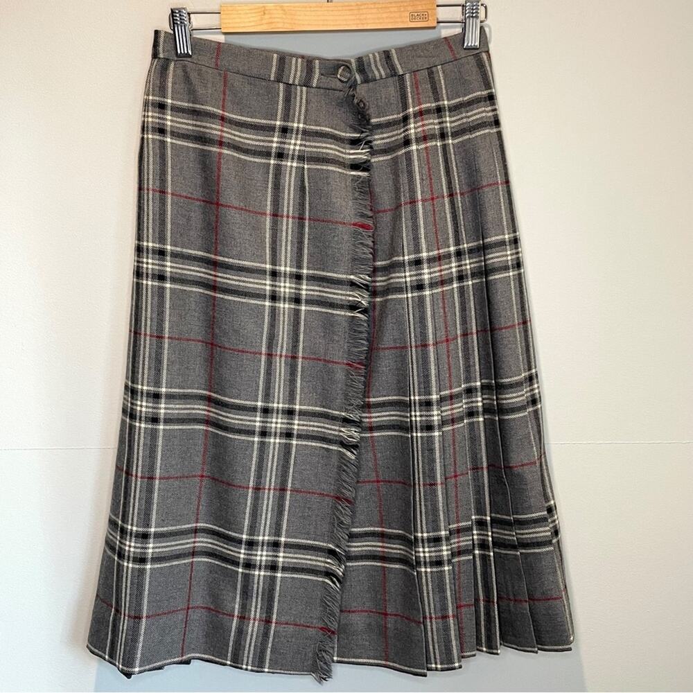 Vintage Highland Queen Pure Wool Plaid Pleated Midi Skirt - size 12